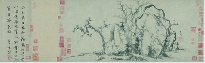 趙孟頫在《秀石疏林圖》題跋中寫道：“石如飛白木如籀，寫竹還于八法通。若也有人能會此，方知書畫本來同。”這體現出中國畫書畫同源的創作思想。