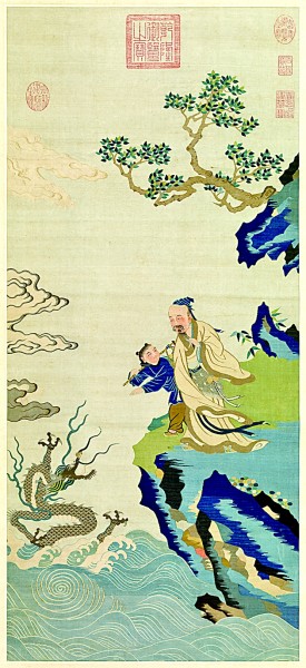 竹杖化龍圖 為明代緙絲作品。緙絲，又稱“刻絲”，是中國傳統絲綢藝術品中的精華。
