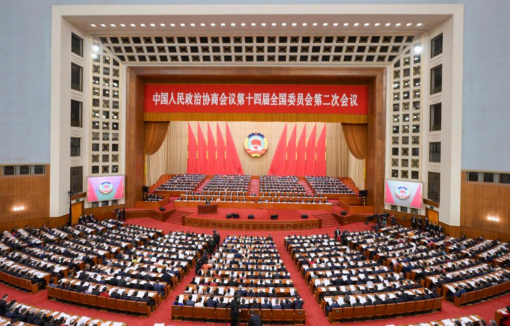 3月4日，中國人民政治協(xié)商會議第十四屆全國委員會第二次會議在北京人民大會堂開幕。新華社記者 李賀 攝