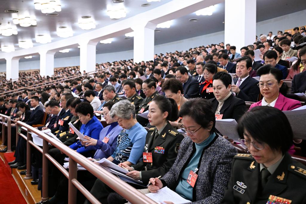 3月5日，第十四屆全國人民代表大會第二次會議在北京人民大會堂開幕。這是全國政協委員列席大會。新華社記者 申宏 攝