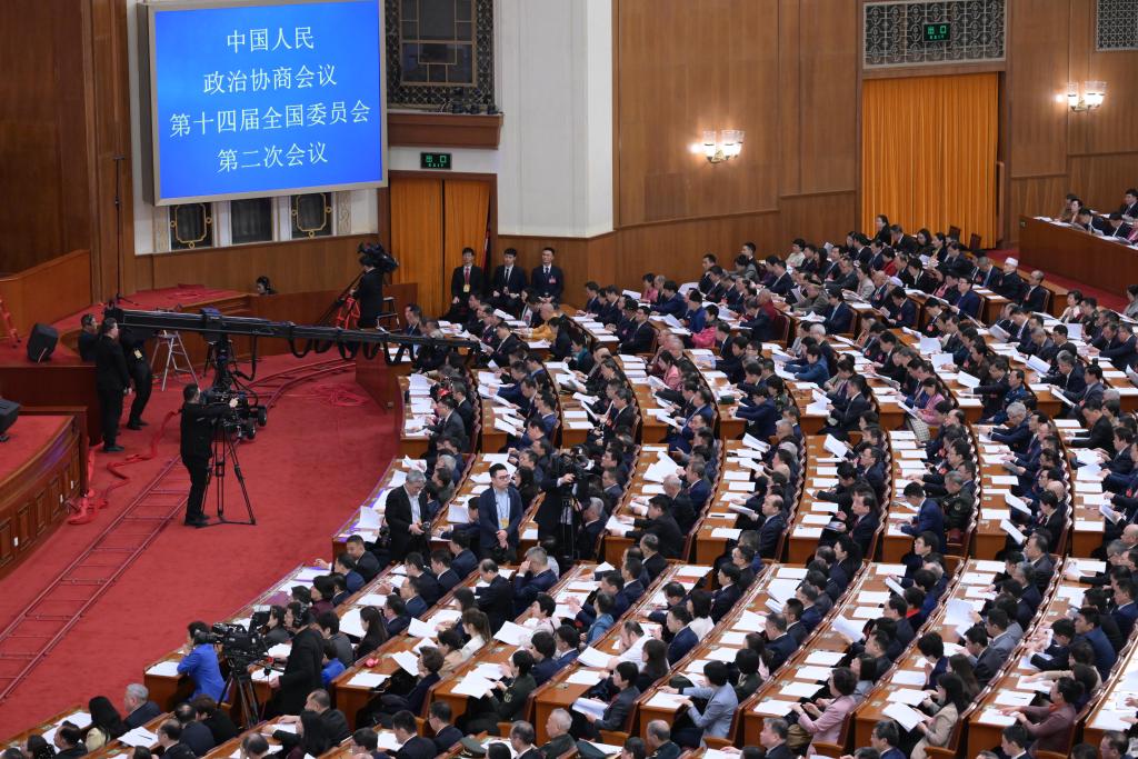 3月7日，全國政協(xié)十四屆二次會議在北京人民大會堂舉行第二次全體會議。?新華社記者 李賀 攝