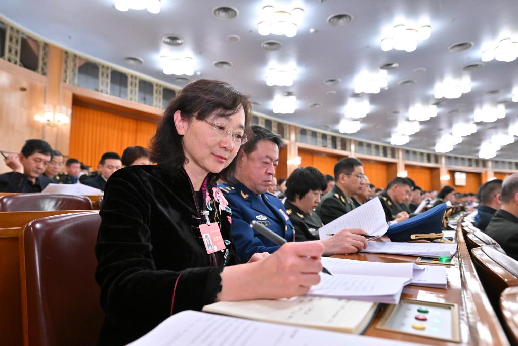 3月8日，十四屆全國(guó)人大二次會(huì)議在北京人民大會(huì)堂舉行第二次全體會(huì)議。這是代表們?cè)谡J(rèn)真聽(tīng)會(huì)。新華社記者 岳月偉 攝