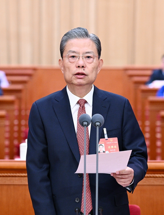 3月11日，第十四屆全國人民代表大會第二次會議在北京人民大會堂舉行閉幕會。趙樂際主持閉幕會并講話。新華社記者 李學仁 攝