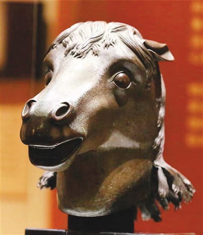 　圓明園博物館展出的清代馬首銅像。 　　圓明園管理處供圖